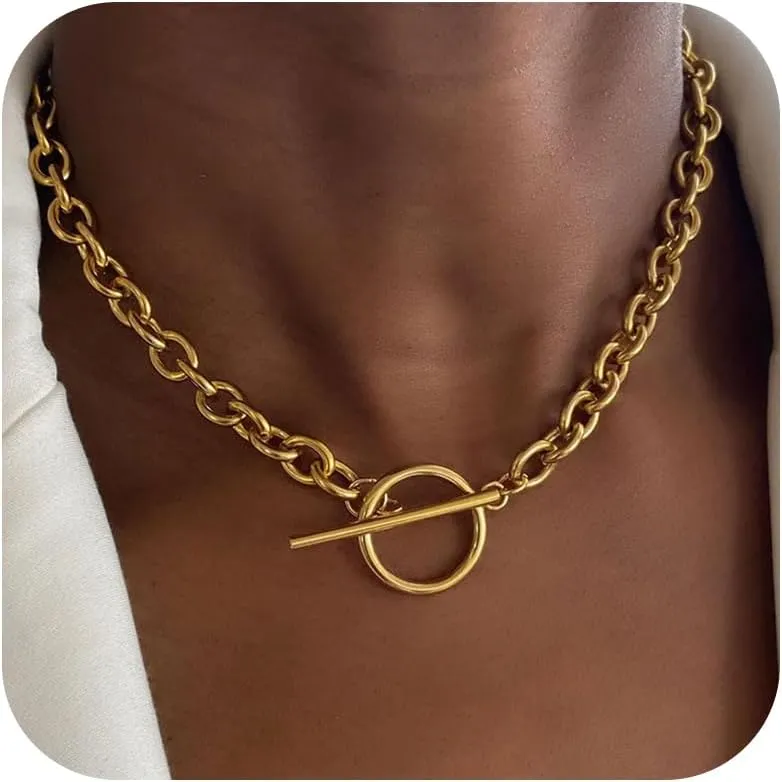 Harry and Henry Chunky Gold Toggle Necklace Trendy Silver Cuban Link Chain Choker Toggle Bar Clasp Necklaces for Women Chunky Statement Necklaces Jewelry Gifts
