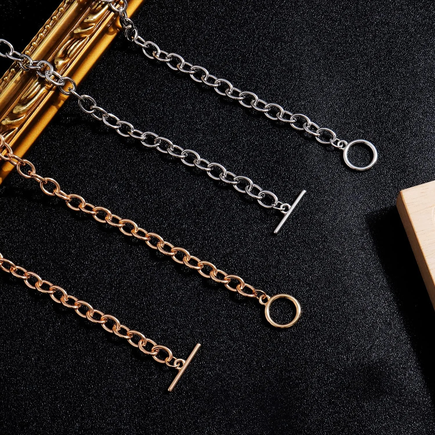 Harry and Henry Chunky Gold Toggle Necklace Trendy Silver Cuban Link Chain Choker Toggle Bar Clasp Necklaces for Women Chunky Statement Necklaces Jewelry Gifts
