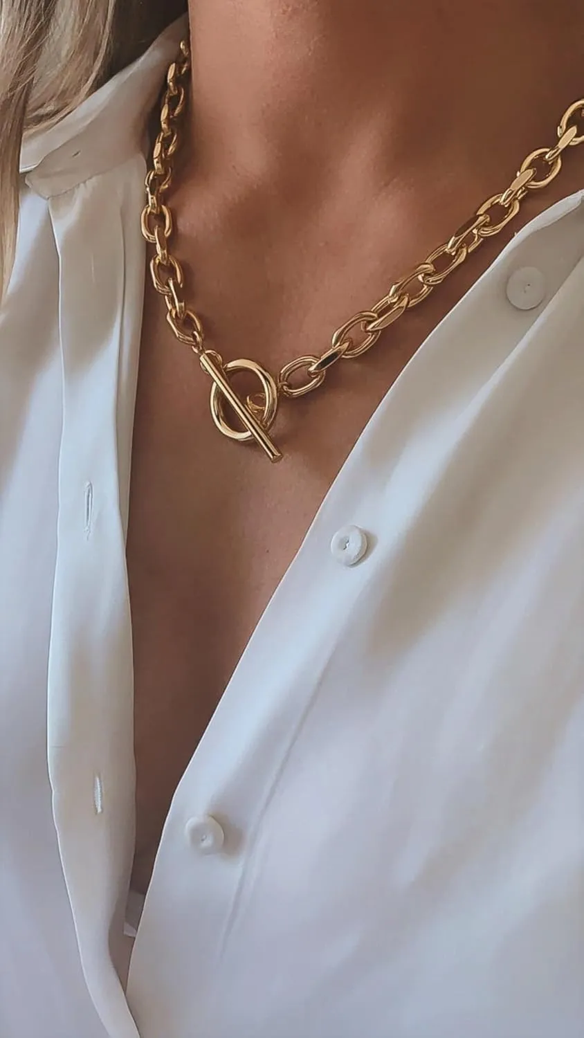 Harry and Henry Chunky Gold Toggle Necklace Trendy Silver Cuban Link Chain Choker Toggle Bar Clasp Necklaces for Women Chunky Statement Necklaces Jewelry Gifts