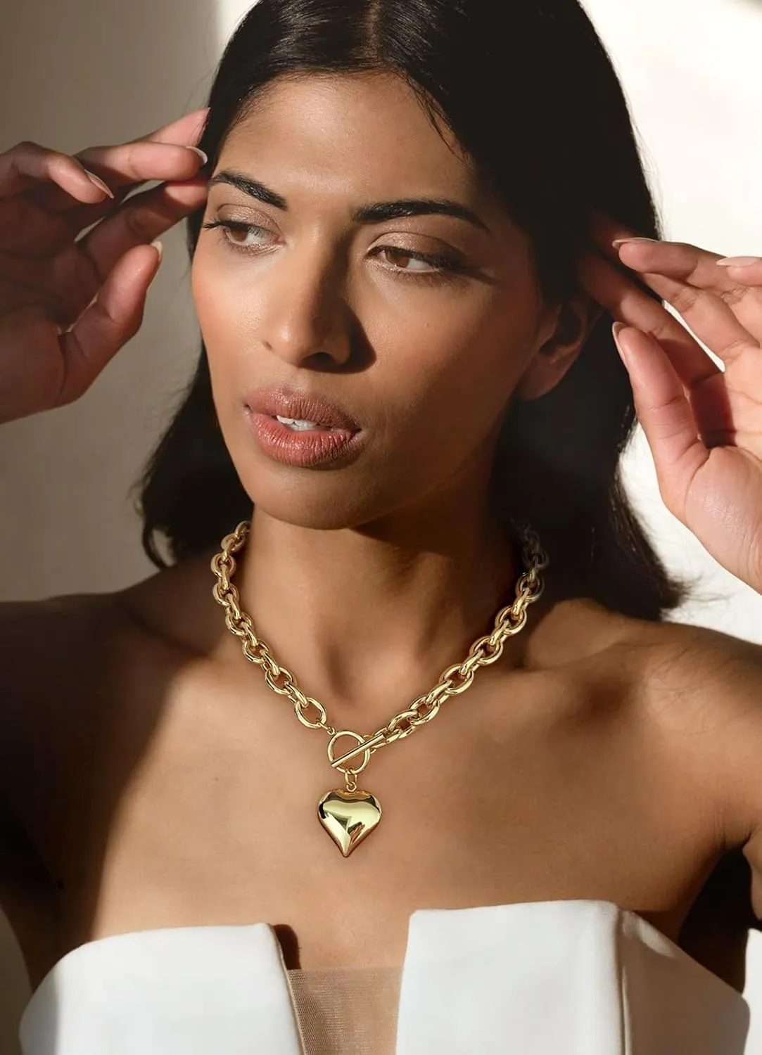 Heart Pendant Necklaces for Women Statement Chunky Chain Necklace Love Heart Charm Choker Necklace