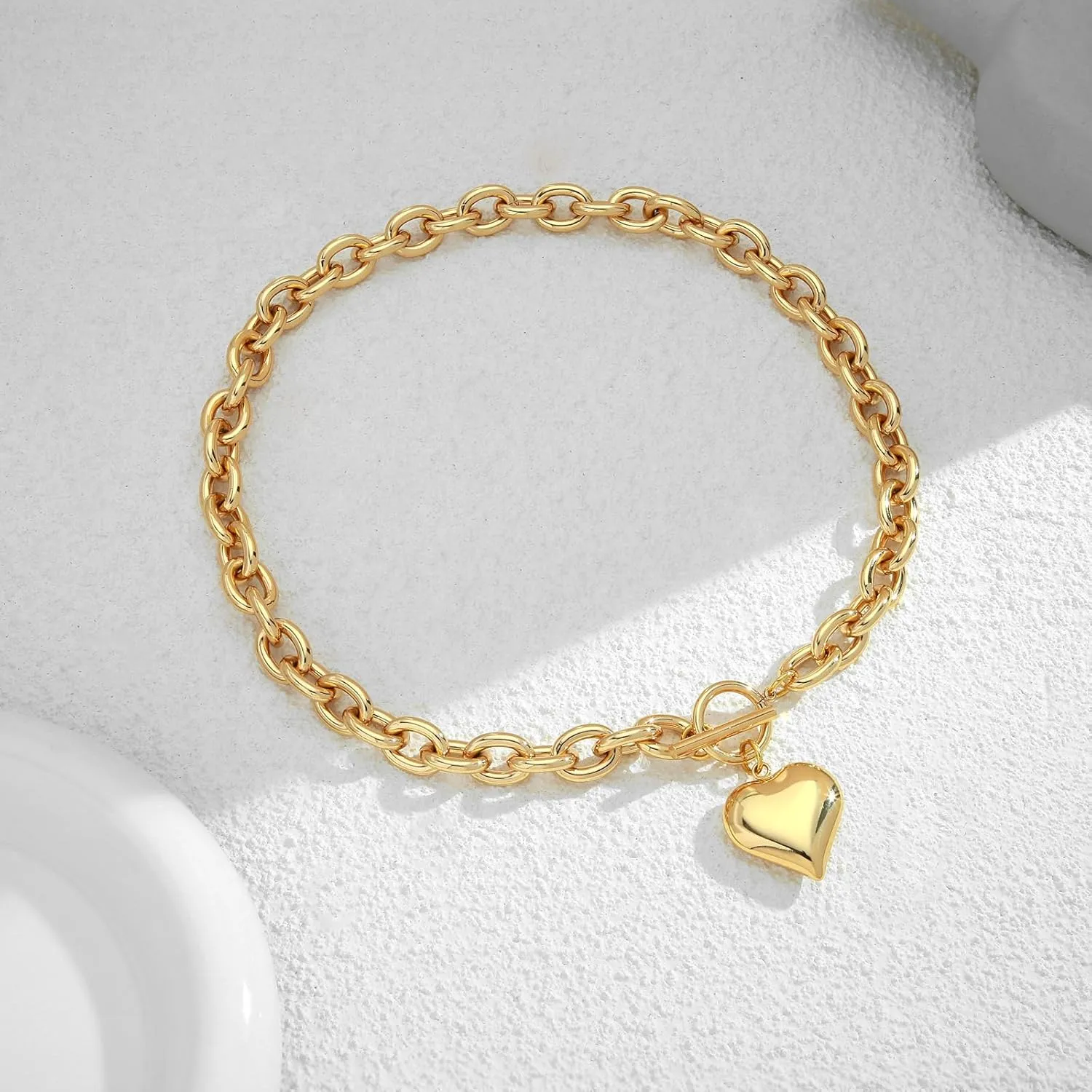 Heart Pendant Necklaces for Women Statement Chunky Chain Necklace Love Heart Charm Choker Necklace
