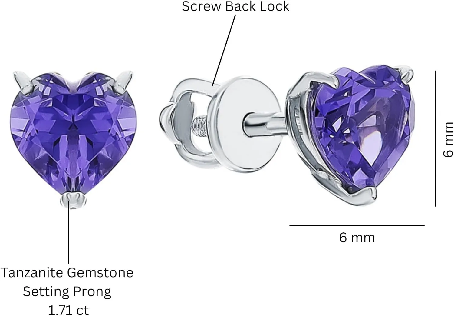 Heart Shape Tanzanite Earring,14K Gold Heart Tanzanite Stud, Purple Gemstone (1.71ct) Earring, Personalized Gift, Minimalist Studs, Gifts For Her.