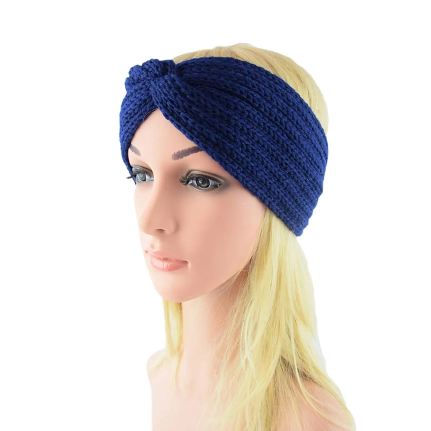 HELLORSO Headbands for Women's Hair Headbands Warmer Soft Cable Women Knit Stretch Ear Headband Headbands for Women Basketball (Navy, One size)