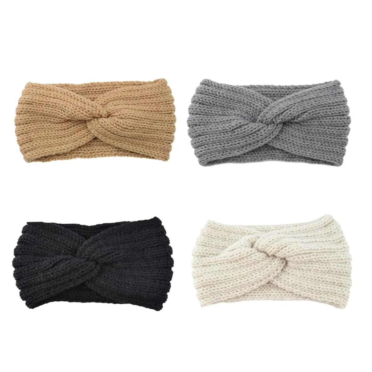 Hemoton 4pcs Knotted Cross Hair Band Woolen Yarn Woven Headband Warm Hairband for Women Handmade Knitting Headband Winter Fashion Accessory