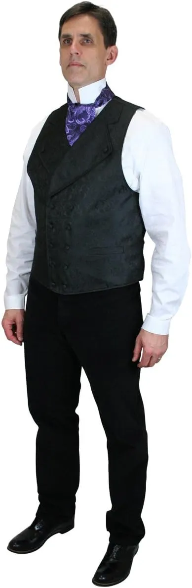 Historical Emporium Men's High Stand Collar Convert. Stud/Cuff Pleated Cotton Tuxedo Dress Shirt, Regency Victorian Formal