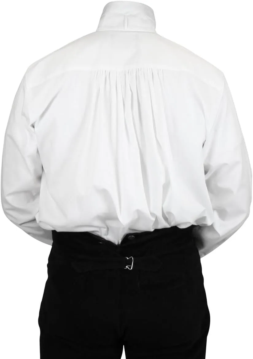 Historical Emporium Men's High Stand Collar Convert. Stud/Cuff Pleated Cotton Tuxedo Dress Shirt, Regency Victorian Formal