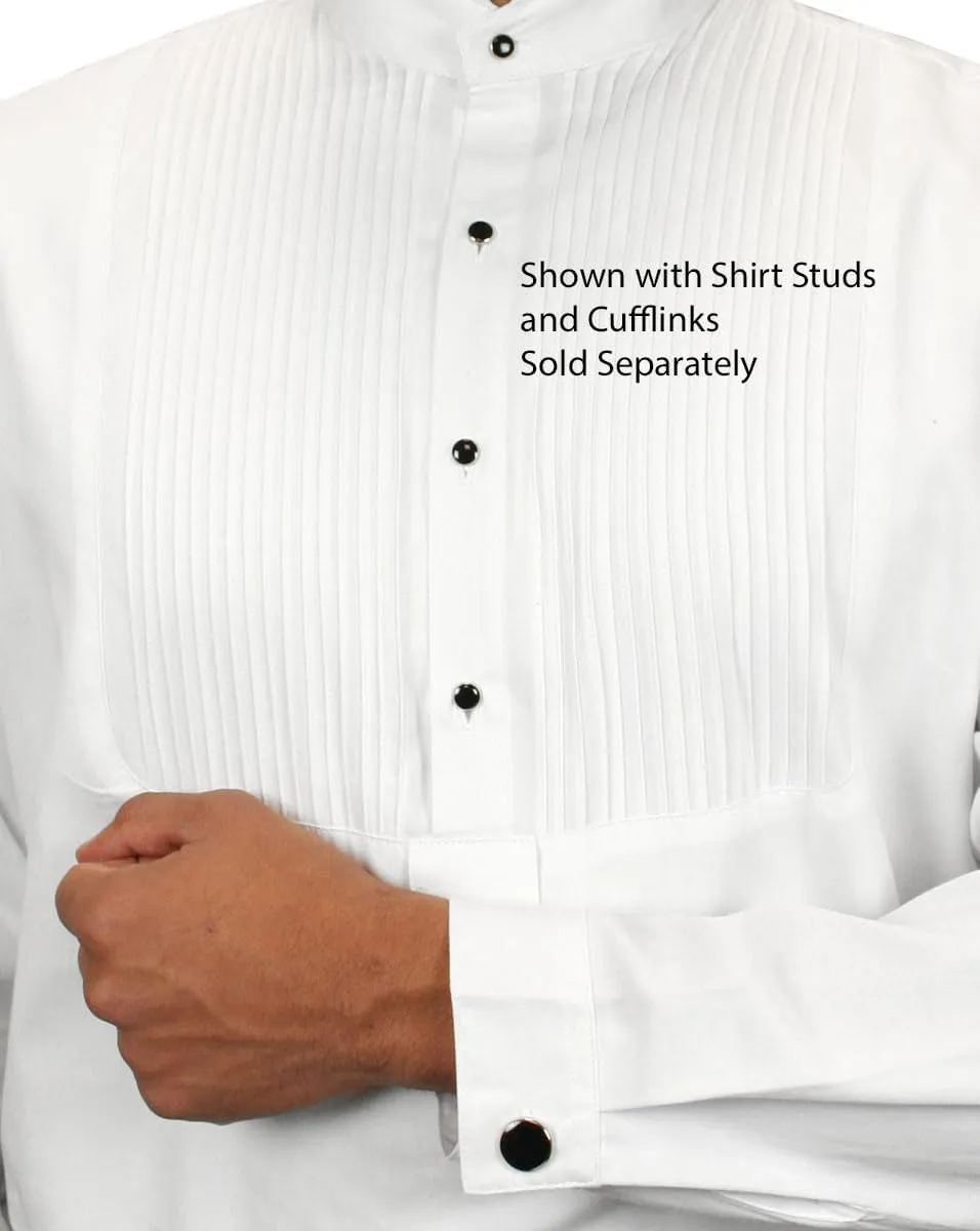 Historical Emporium Men's High Stand Collar Convert. Stud/Cuff Pleated Cotton Tuxedo Dress Shirt, Regency Victorian Formal