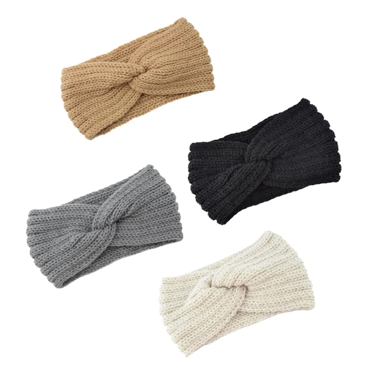 Homoyoyo 4Pcs Knitted Wool Cross Headbands for Women Fashionable Hair Wraps Black Beige Grey Hair Accessories for Comfort and Style