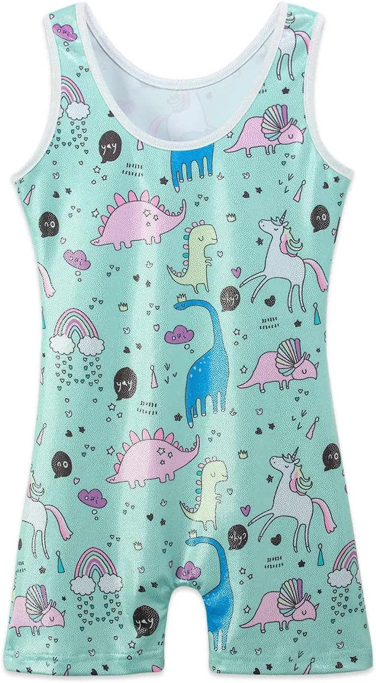 HOZIY Gymnastics Leotards for Girls with Shorts Toddlers Biketards Rainbow Unicorn Dinosaur Mermaid Leopard Flower Galaxy