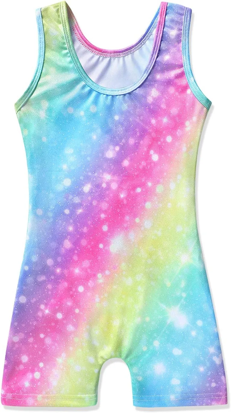 HOZIY Gymnastics Leotards for Girls with Shorts Toddlers Biketards Rainbow Unicorn Dinosaur Mermaid Leopard Flower Galaxy