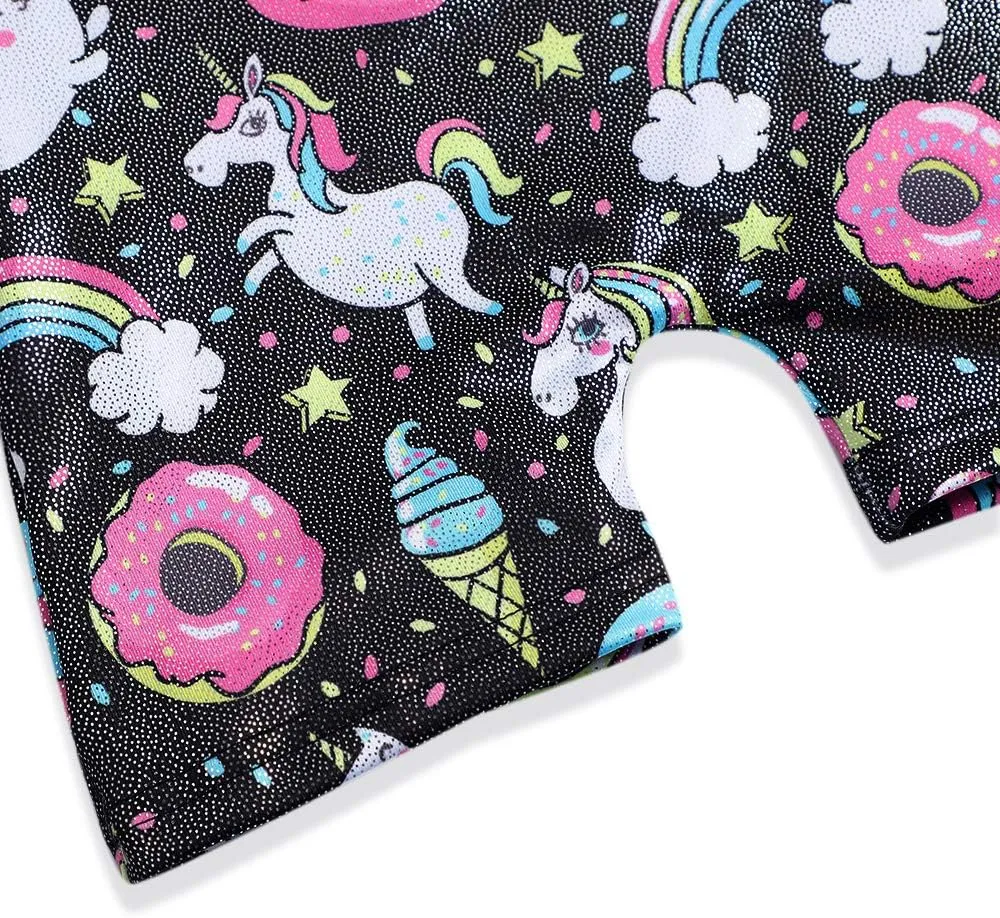HOZIY Gymnastics Leotards for Girls with Shorts Toddlers Biketards Rainbow Unicorn Dinosaur Mermaid Leopard Flower Galaxy