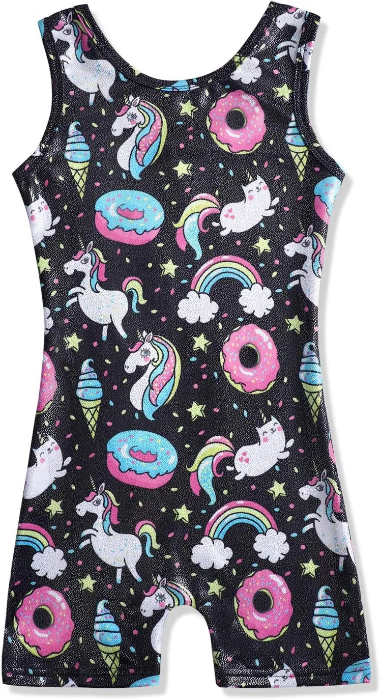 HOZIY Gymnastics Leotards for Girls with Shorts Toddlers Biketards Rainbow Unicorn Dinosaur Mermaid Leopard Flower Galaxy