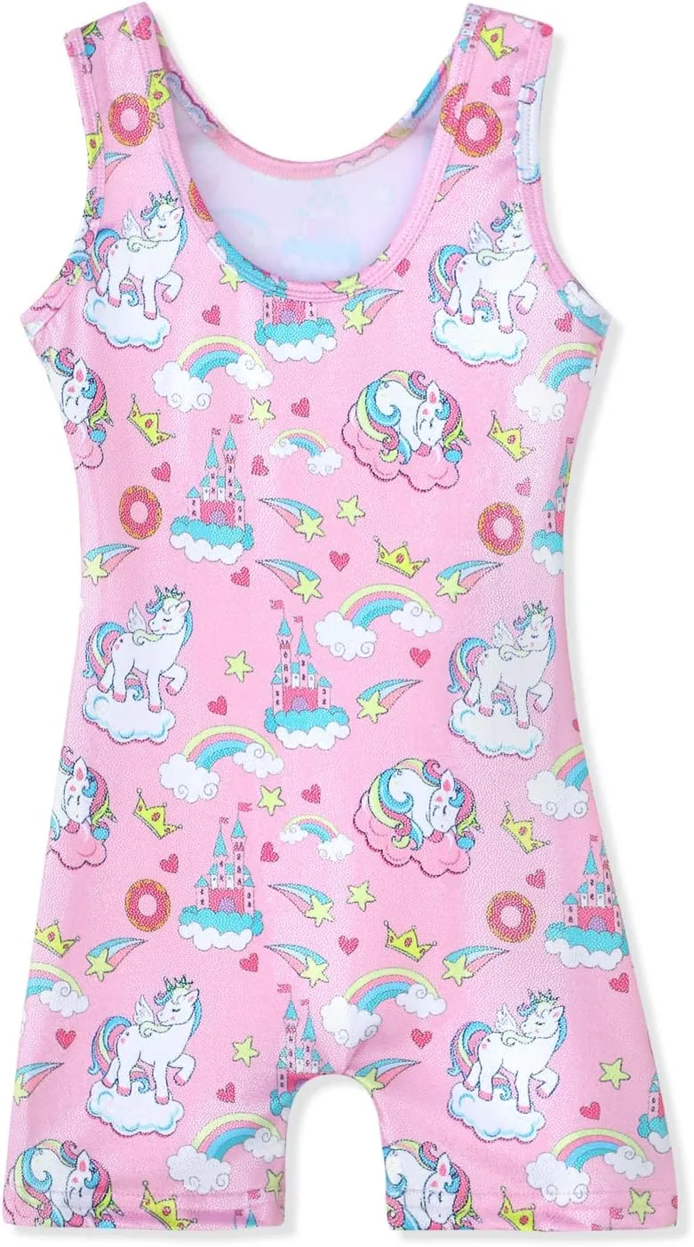 HOZIY Gymnastics Leotards for Girls with Shorts Toddlers Biketards Rainbow Unicorn Dinosaur Mermaid Leopard Flower Galaxy