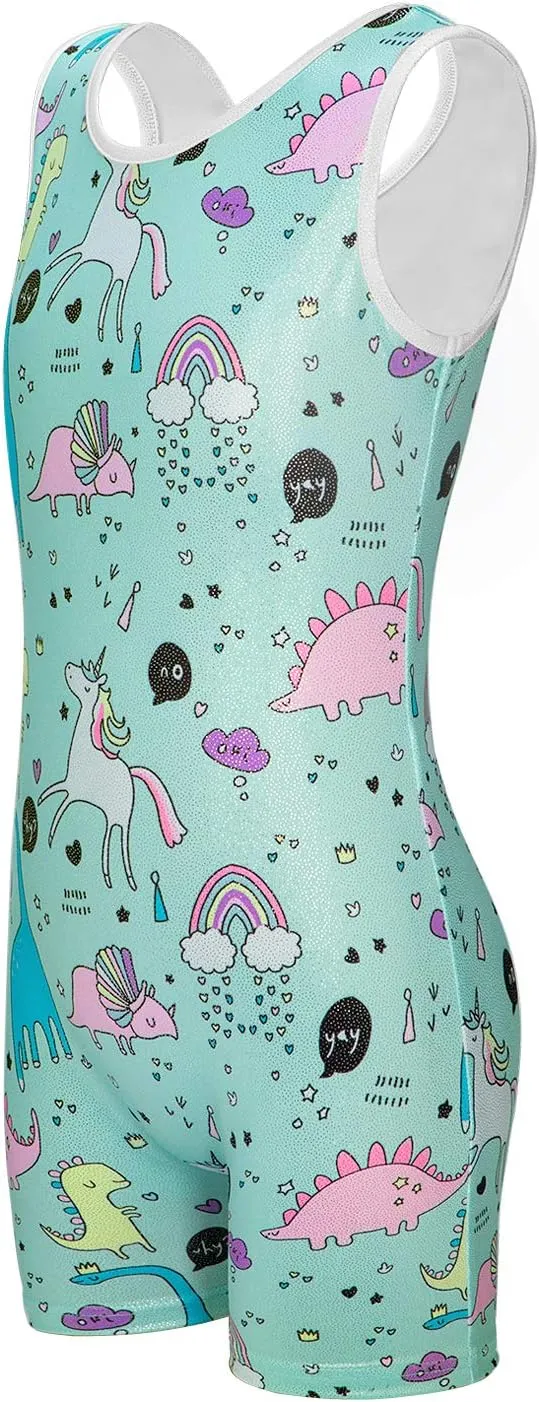 HOZIY Gymnastics Leotards for Girls with Shorts Toddlers Biketards Rainbow Unicorn Dinosaur Mermaid Leopard Flower Galaxy