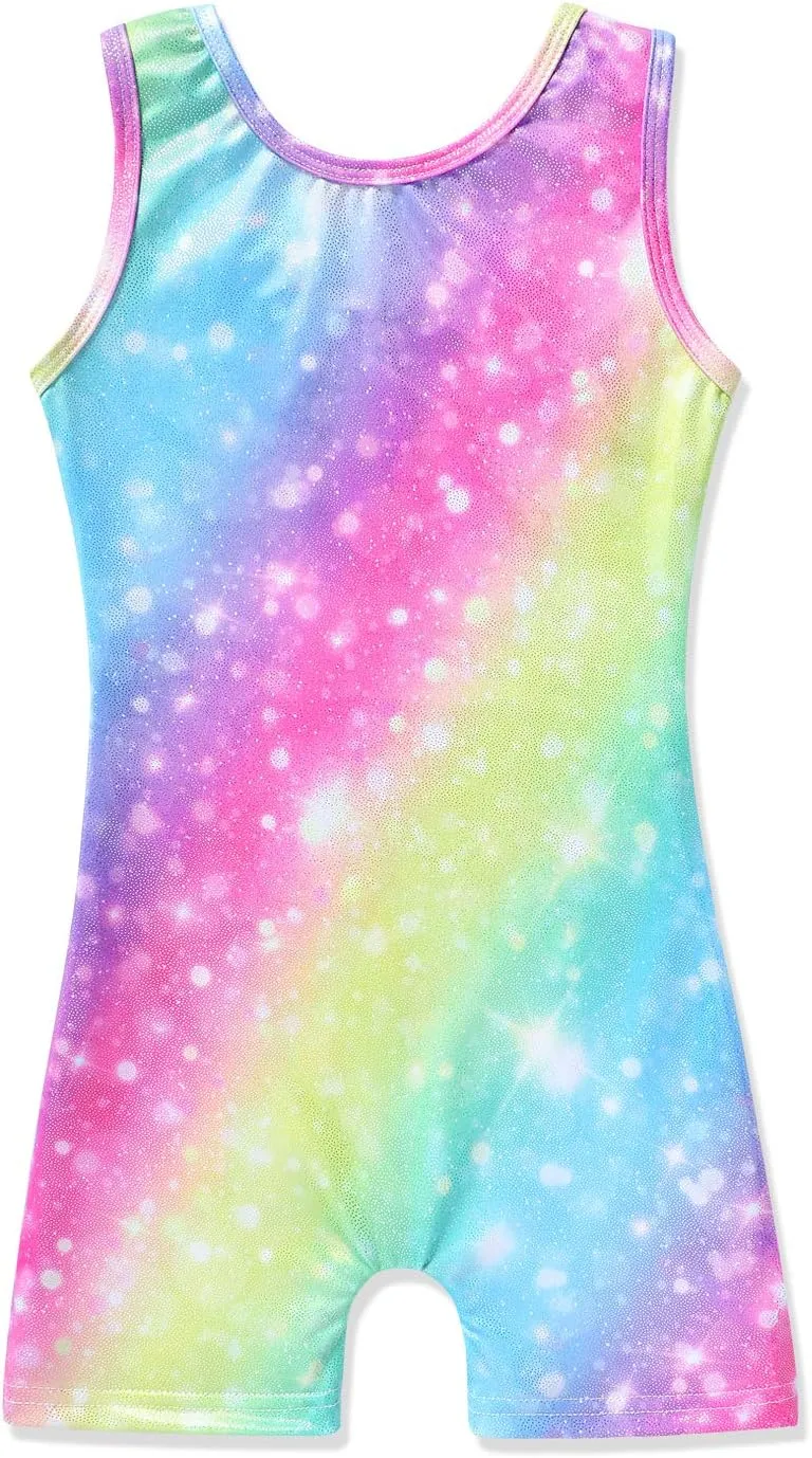 HOZIY Gymnastics Leotards for Girls with Shorts Toddlers Biketards Rainbow Unicorn Dinosaur Mermaid Leopard Flower Galaxy