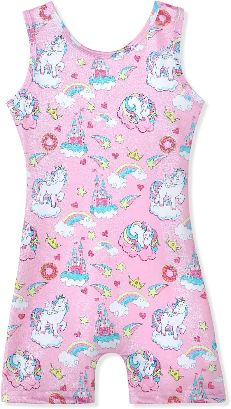 HOZIY Gymnastics Leotards for Girls with Shorts Toddlers Biketards Rainbow Unicorn Dinosaur Mermaid Leopard Flower Galaxy