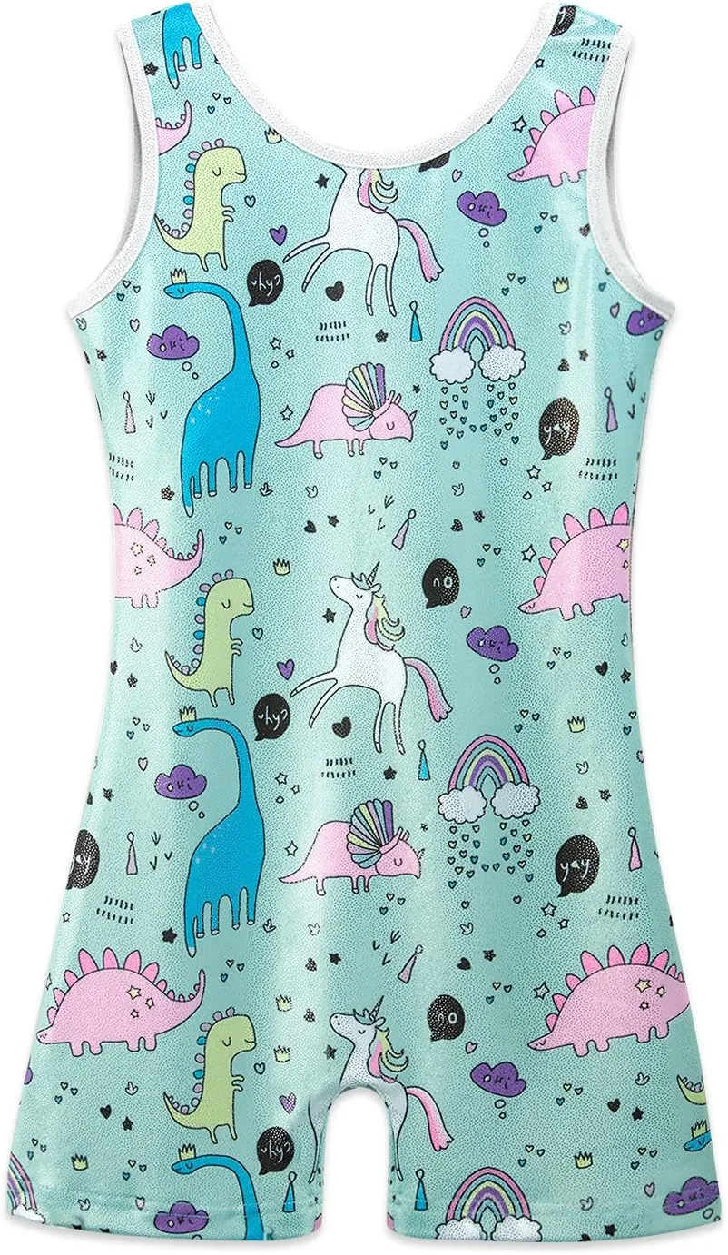 HOZIY Gymnastics Leotards for Girls with Shorts Toddlers Biketards Rainbow Unicorn Dinosaur Mermaid Leopard Flower Galaxy