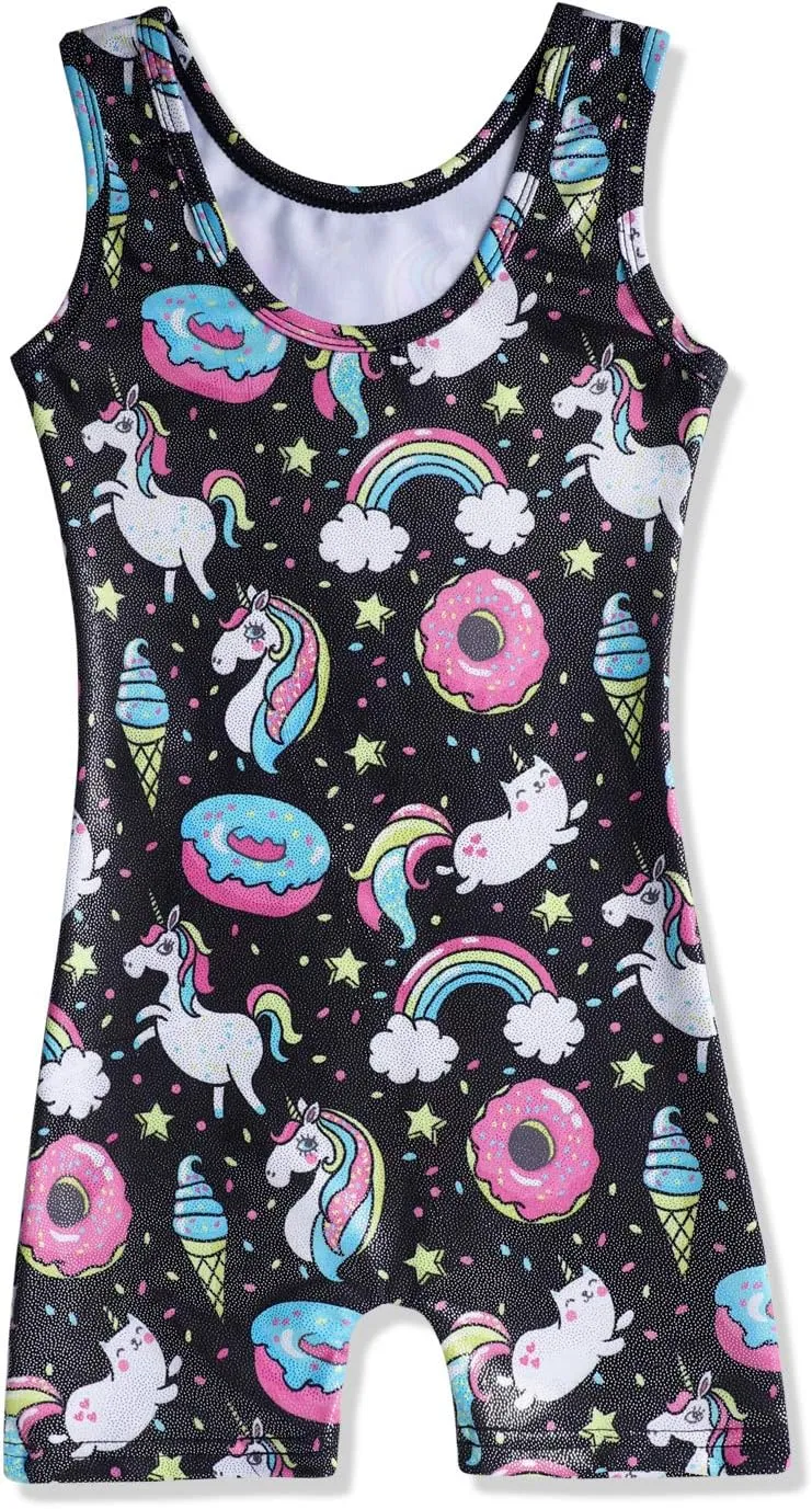 HOZIY Gymnastics Leotards for Girls with Shorts Toddlers Biketards Rainbow Unicorn Dinosaur Mermaid Leopard Flower Galaxy