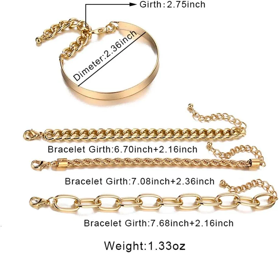 IFKM Gold Bracelets for Women, 14K Gold Plated Dainty Layered Chain Bracelets Adjustable Cute Bangle Link Bracelet Set