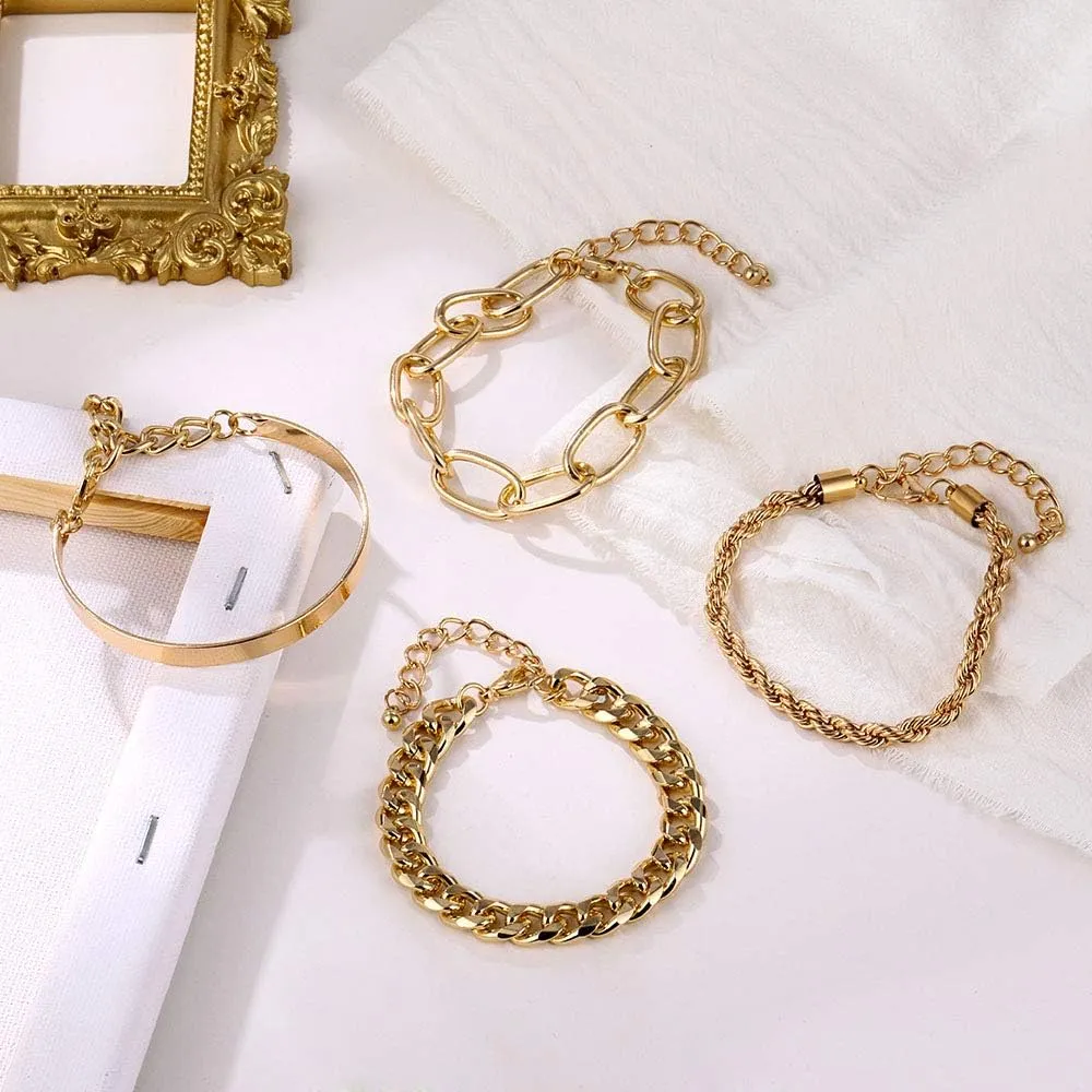 IFKM Gold Bracelets for Women, 14K Gold Plated Dainty Layered Chain Bracelets Adjustable Cute Bangle Link Bracelet Set
