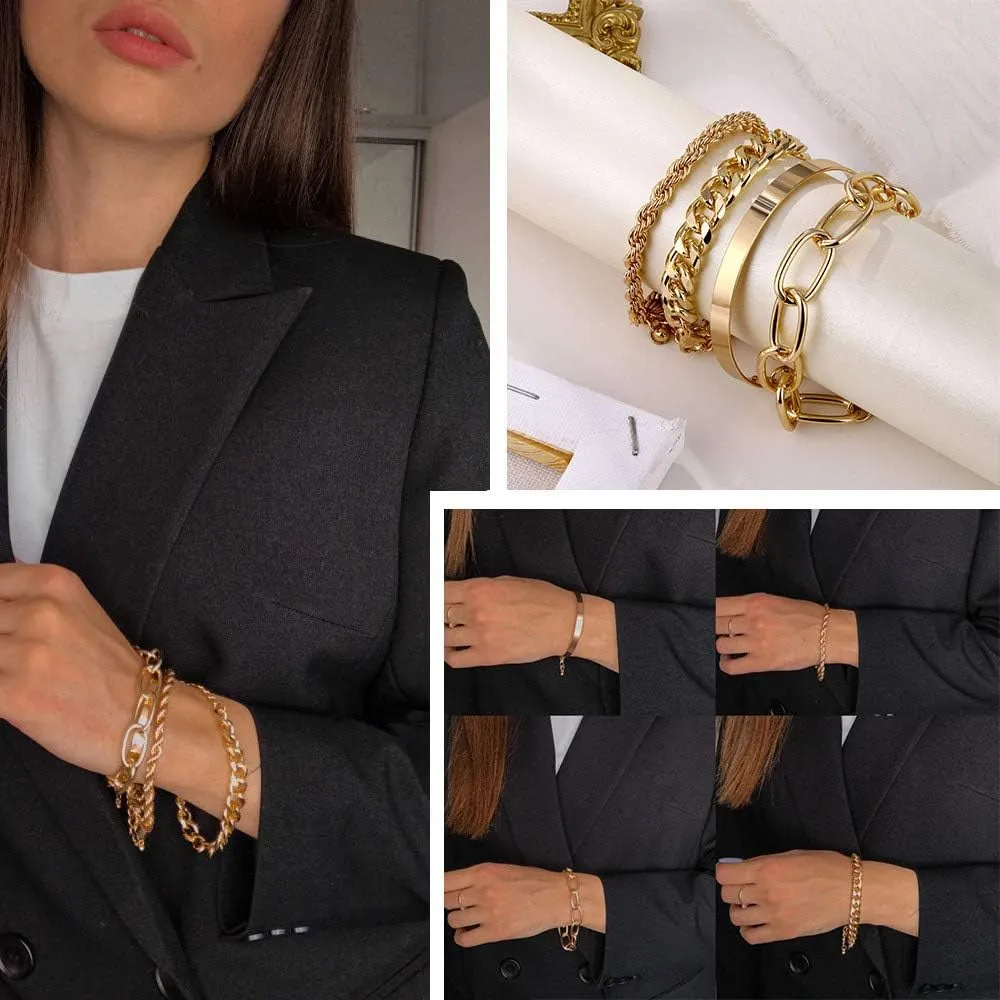 IFKM Gold Bracelets for Women, 14K Gold Plated Dainty Layered Chain Bracelets Adjustable Cute Bangle Link Bracelet Set