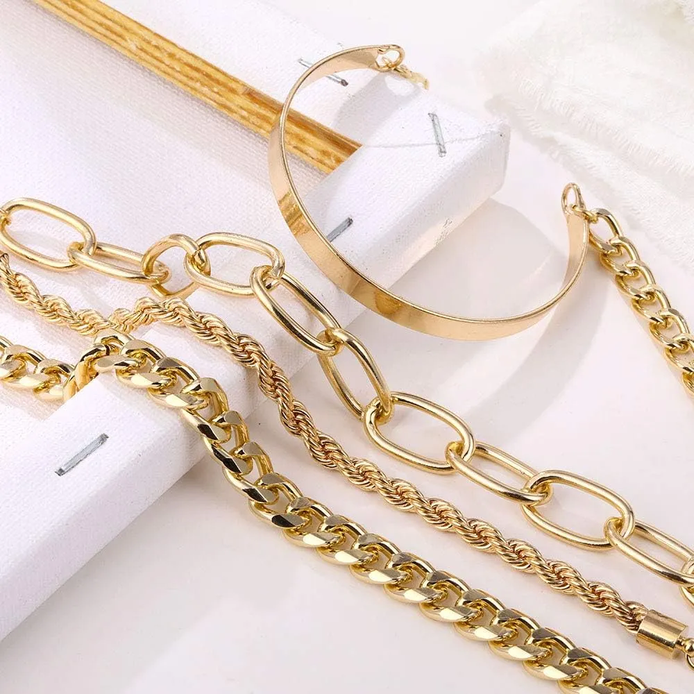 IFKM Gold Bracelets for Women, 14K Gold Plated Dainty Layered Chain Bracelets Adjustable Cute Bangle Link Bracelet Set