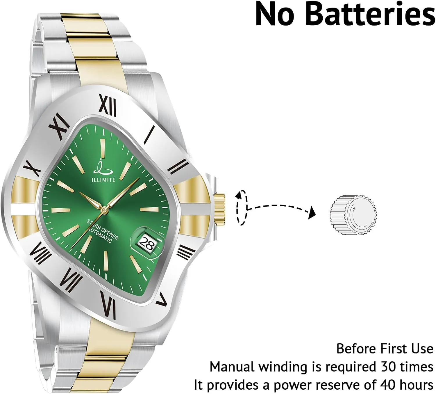ILLIMITE Automatic Watches for Men Japanese Mechanical Miyota 8215 Movement Self-Winding Analog Luminous Stainless Steel Wrist Watches Starr Opener