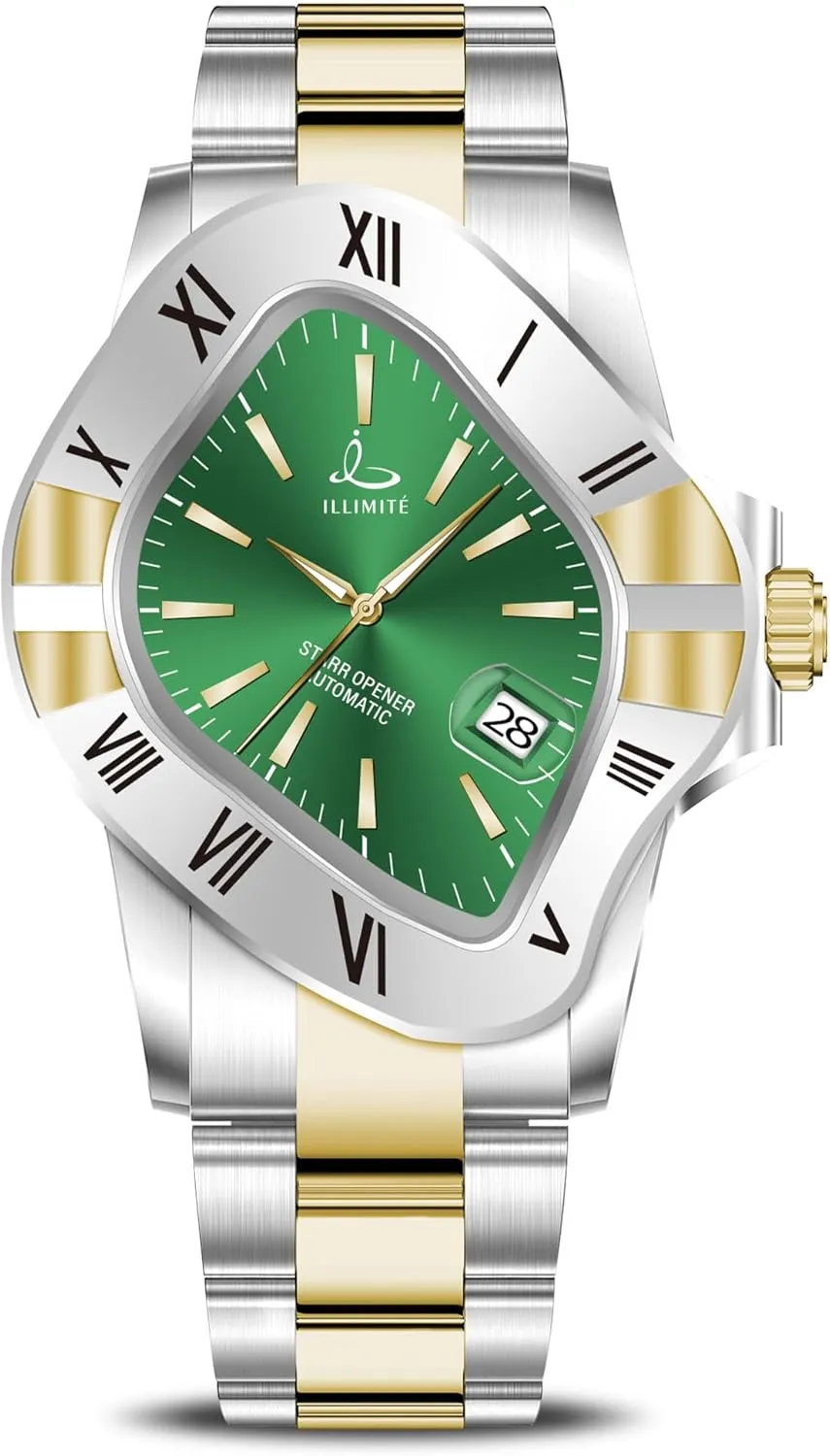 ILLIMITE Automatic Watches for Men Japanese Mechanical Miyota 8215 Movement Self-Winding Analog Luminous Stainless Steel Wrist Watches Starr Opener