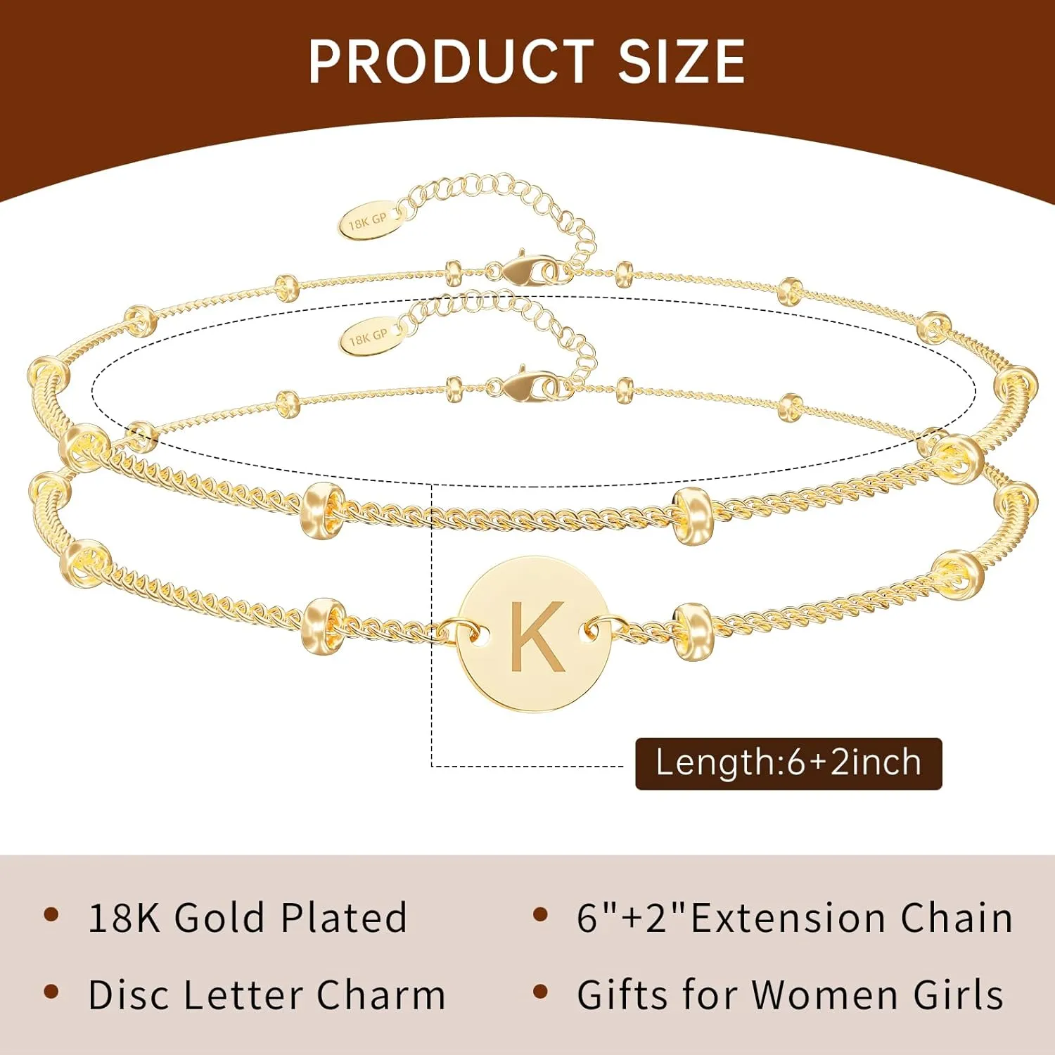 Initial Bracelets for Women  18K Gold Plated Layered Beaded Letter Bracelet Personalized Disc Monogram Charm Bracelet for Women Jewelry Gifts
