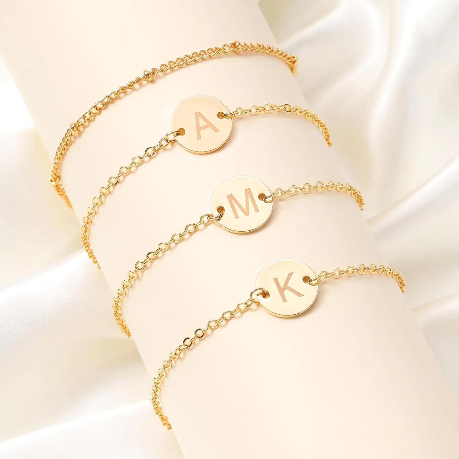 Initial Bracelets for Women  18K Gold Plated Layered Beaded Letter Bracelet Personalized Disc Monogram Charm Bracelet for Women Jewelry Gifts