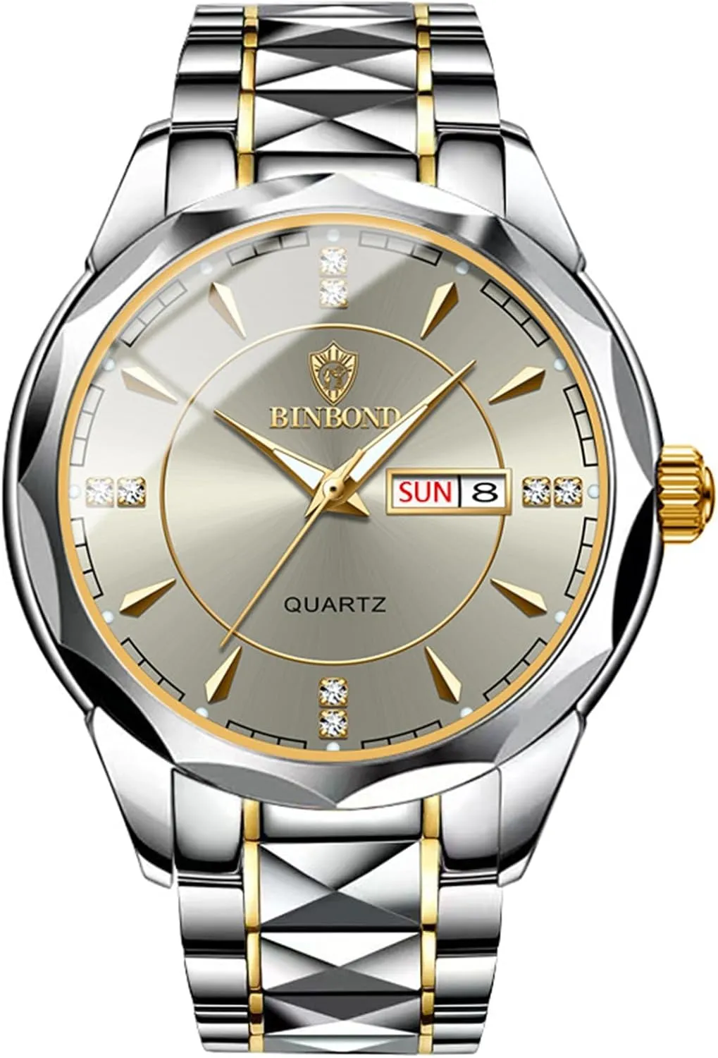 JewelryWe Business Analog Quartz Watches: Men Women Dress Waterproof Luminous Date Calendar Dial Stainless Steel Luxury Multifunctional Couple Wrist Watch