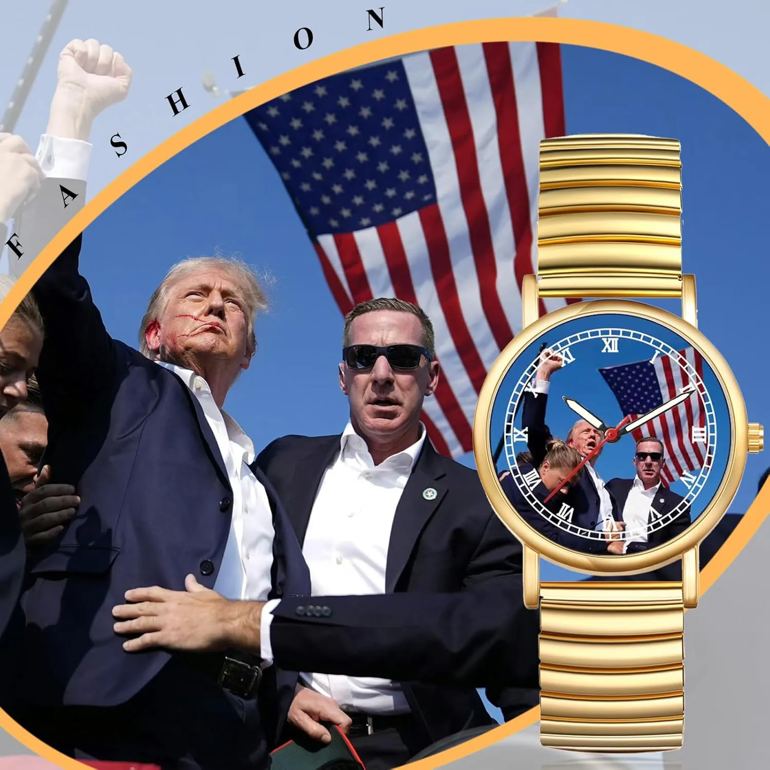 JewelryWe Men Women Elastic Watches: Round Analog Trump Dial Quartz Watch Gold Silver Plated Stretch Band Wristwatch