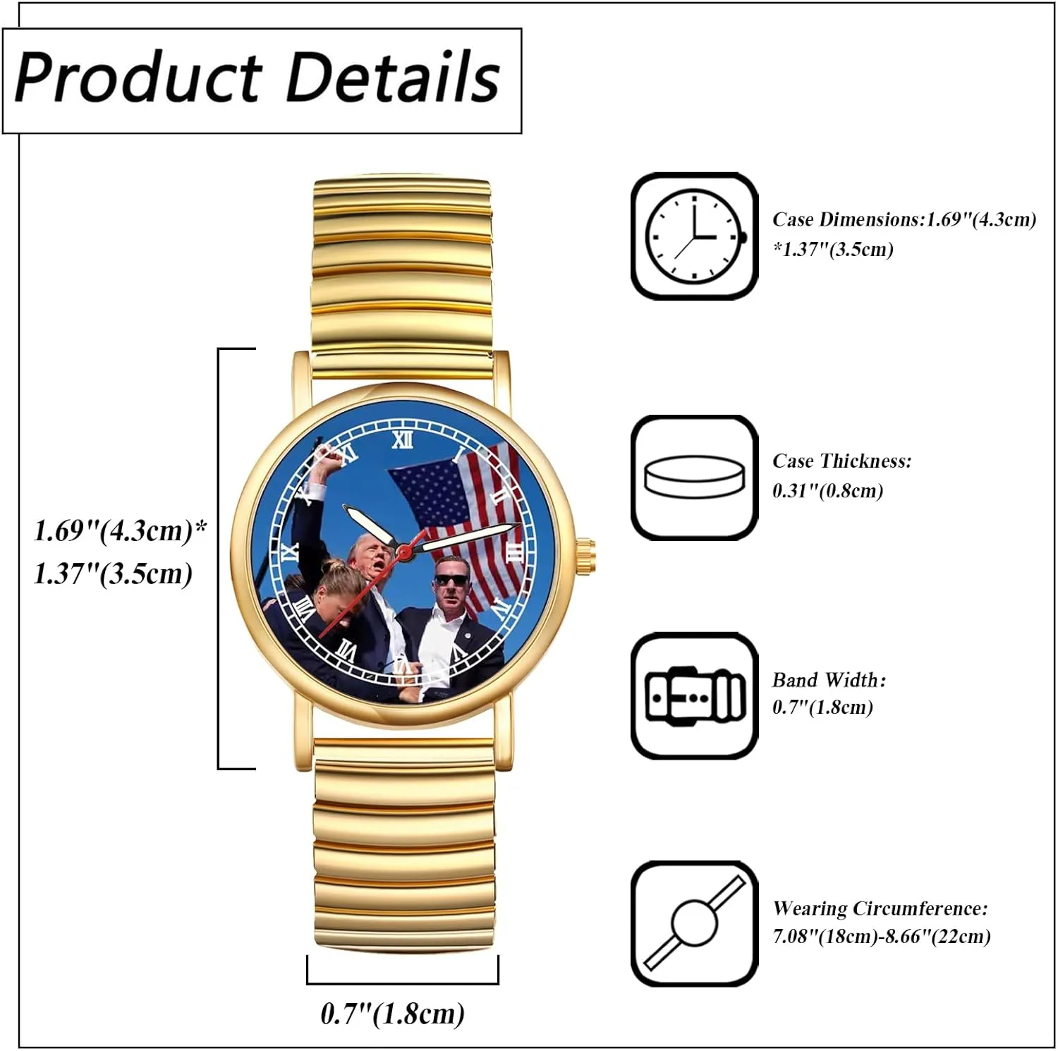 JewelryWe Men Women Elastic Watches: Round Analog Trump Dial Quartz Watch Gold Silver Plated Stretch Band Wristwatch