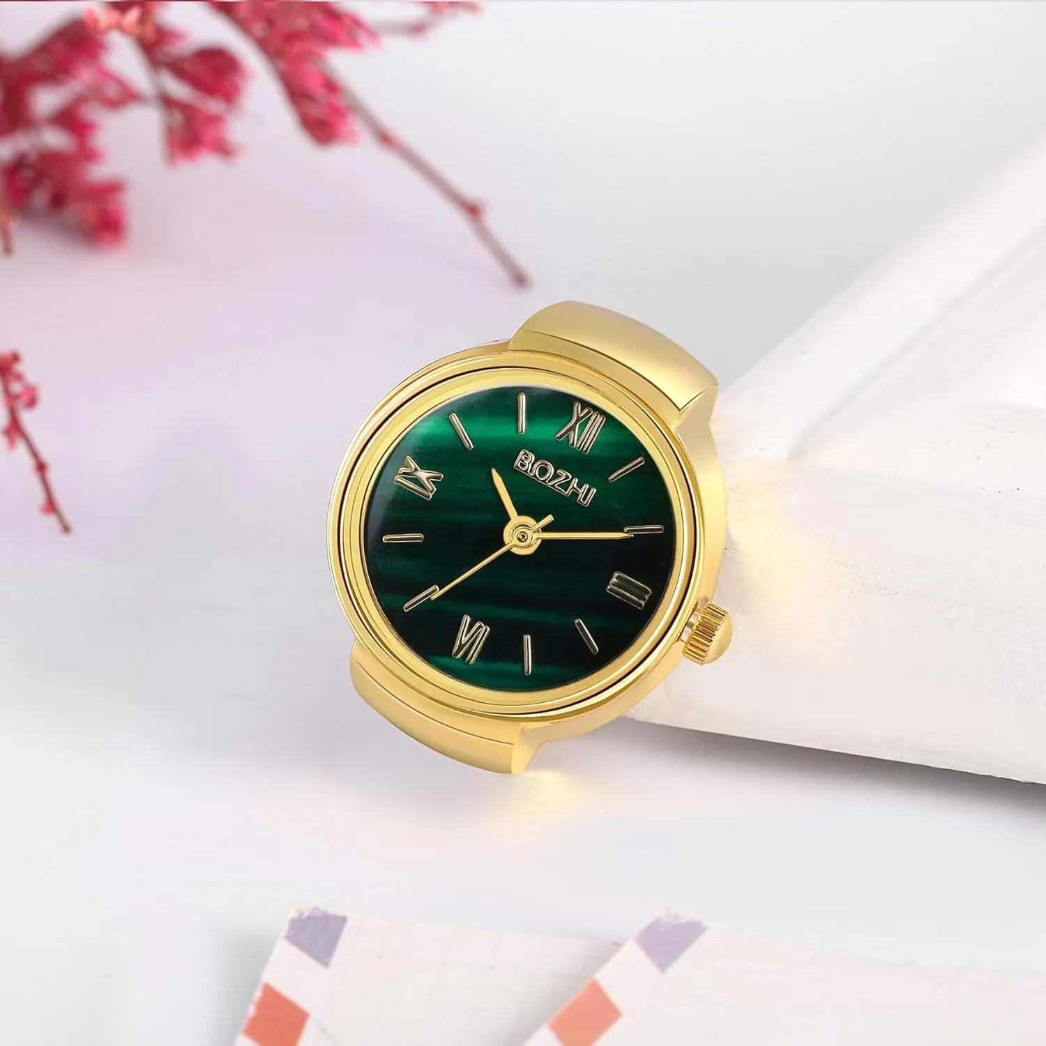 JewelryWe Men Women Finger Watch Stretchy Band Elastic Round Simple Dial Quartz Ring Watches