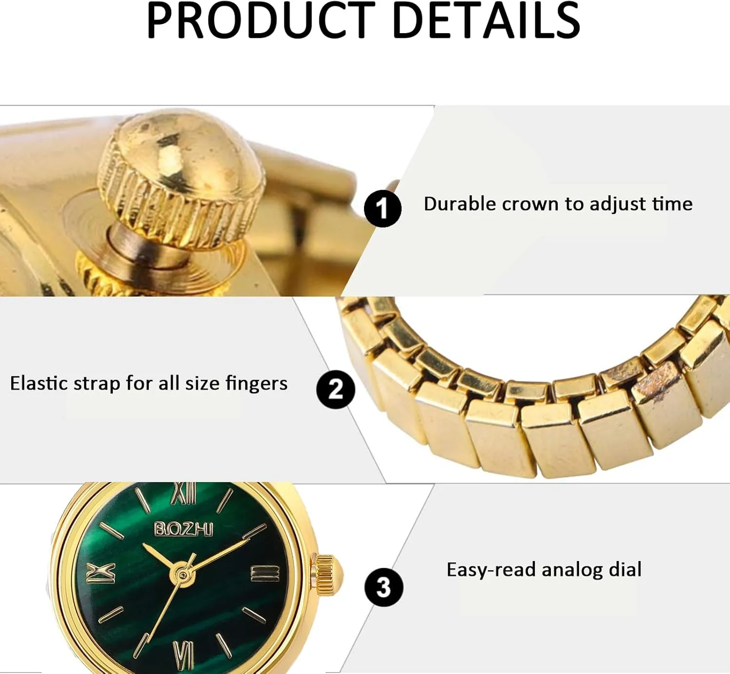 JewelryWe Men Women Finger Watch Stretchy Band Elastic Round Simple Dial Quartz Ring Watches
