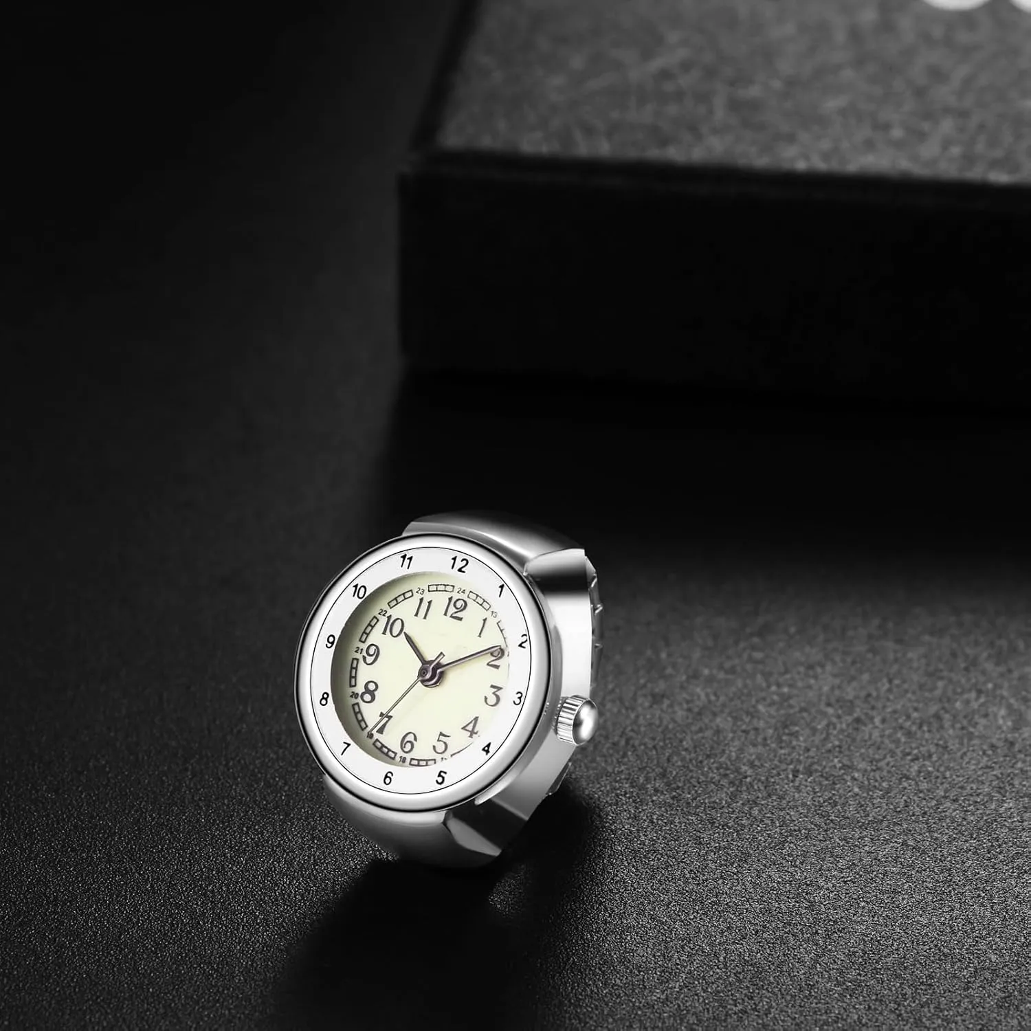 JewelryWe Men Women Finger Watches - Stretchy Strap Elastic Analog Easy Read Arabic Dial Quartz Ring Watches