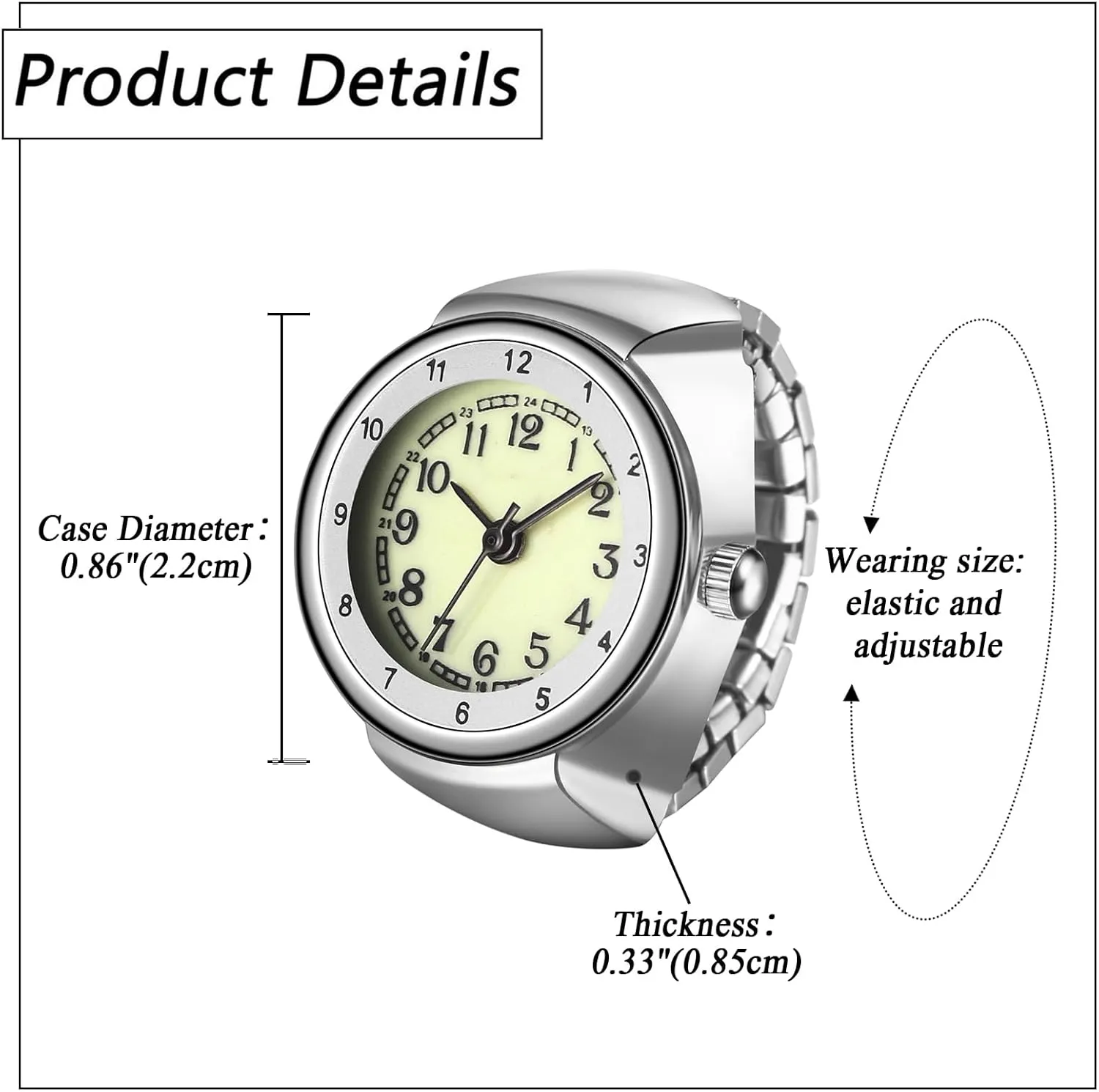 JewelryWe Men Women Finger Watches - Stretchy Strap Elastic Analog Easy Read Arabic Dial Quartz Ring Watches