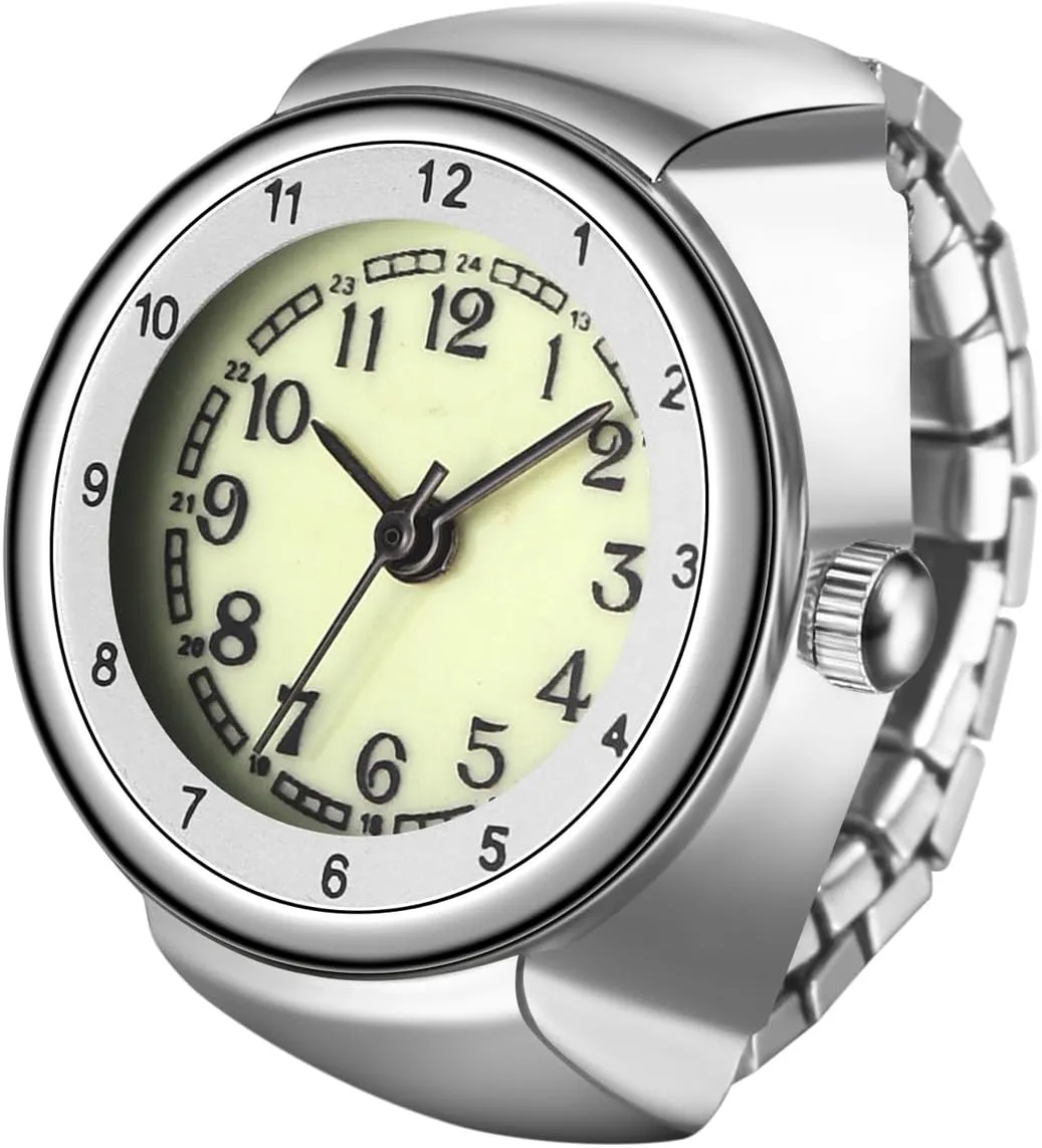 JewelryWe Men Women Finger Watches - Stretchy Strap Elastic Analog Easy Read Arabic Dial Quartz Ring Watches