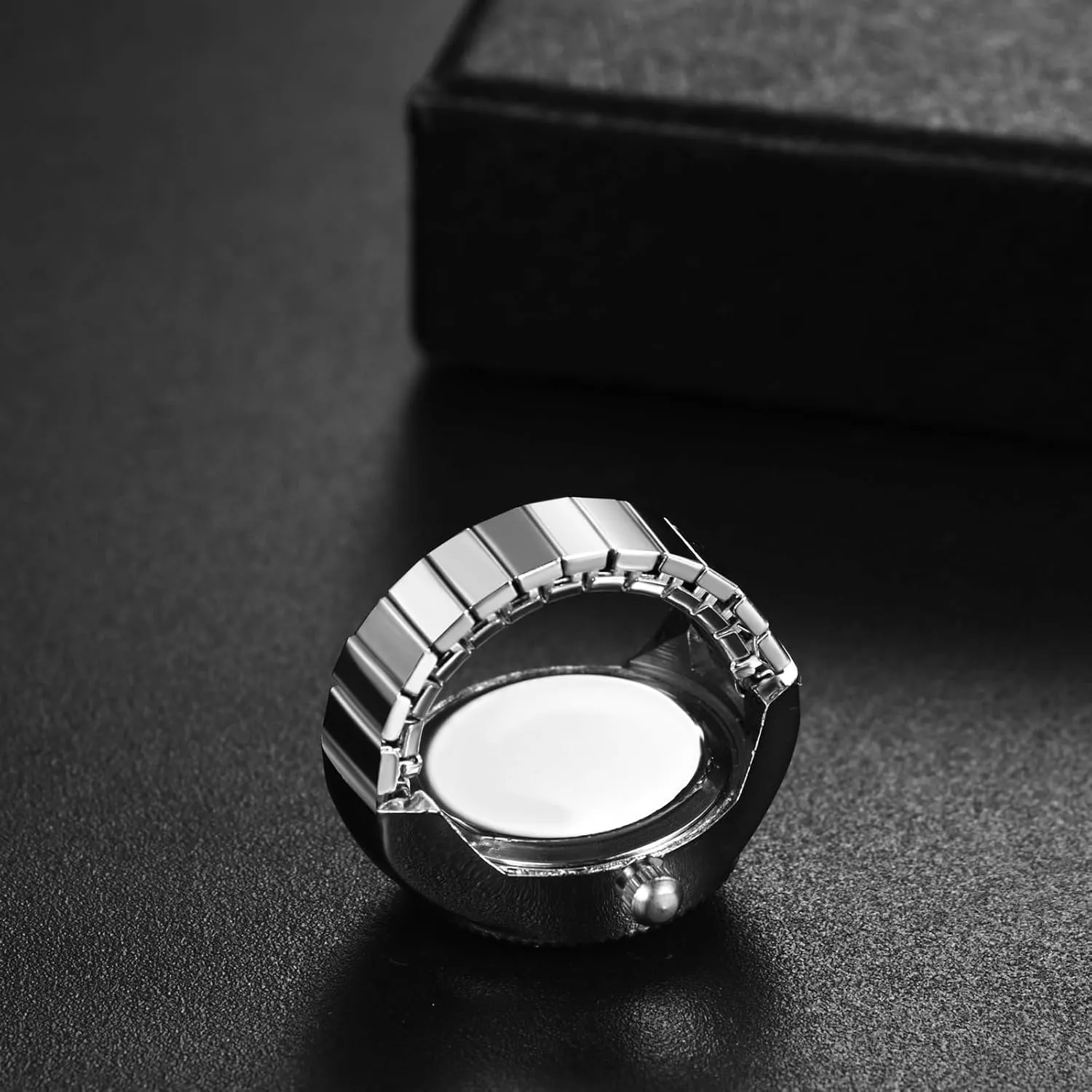 JewelryWe Men Women Finger Watches - Stretchy Strap Elastic Analog Easy Read Arabic Dial Quartz Ring Watches