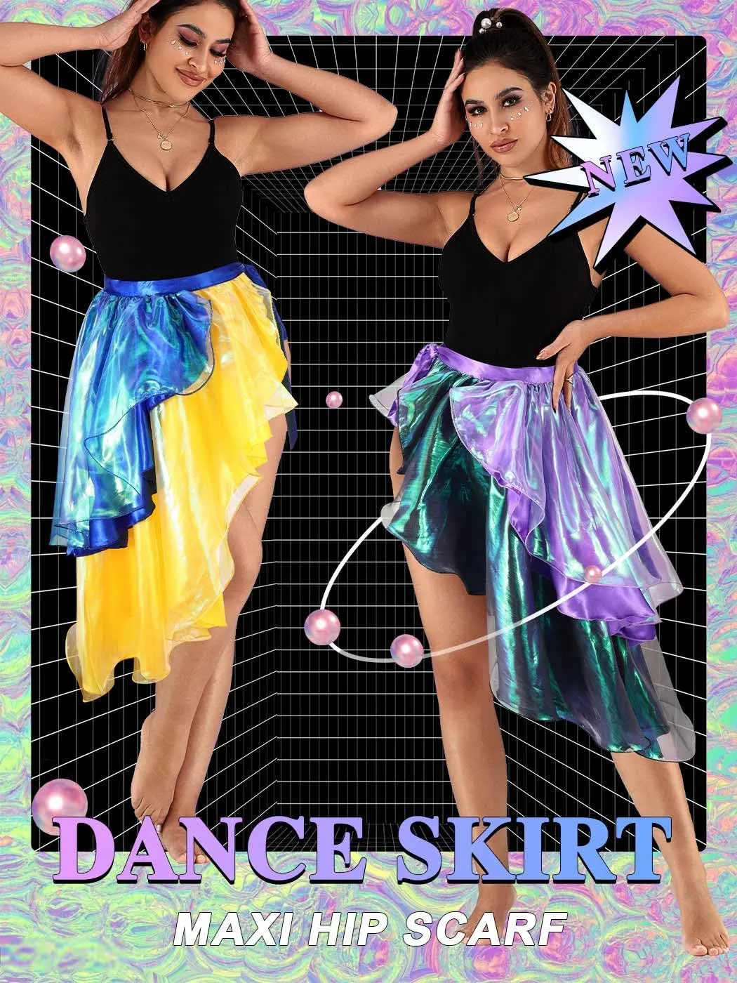 Kakaco Long Fairy Sparkly Tie On Skirt - Elf Dance Tutus Party Outfit for Women and Girls