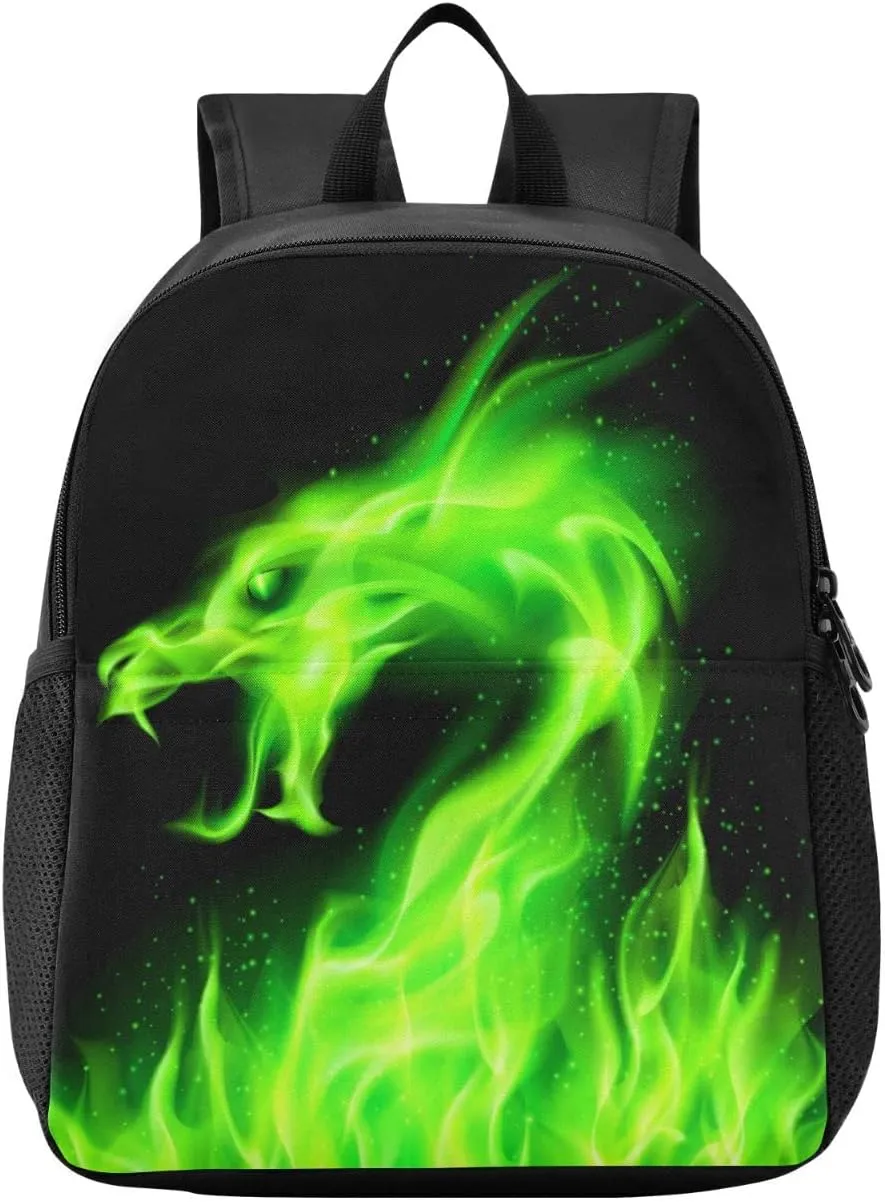 Kcldeci Kids Backpacks Green Fire Head Of Dragon Backpack for Boys Girls Elementary School Bags Bookbags For Teen