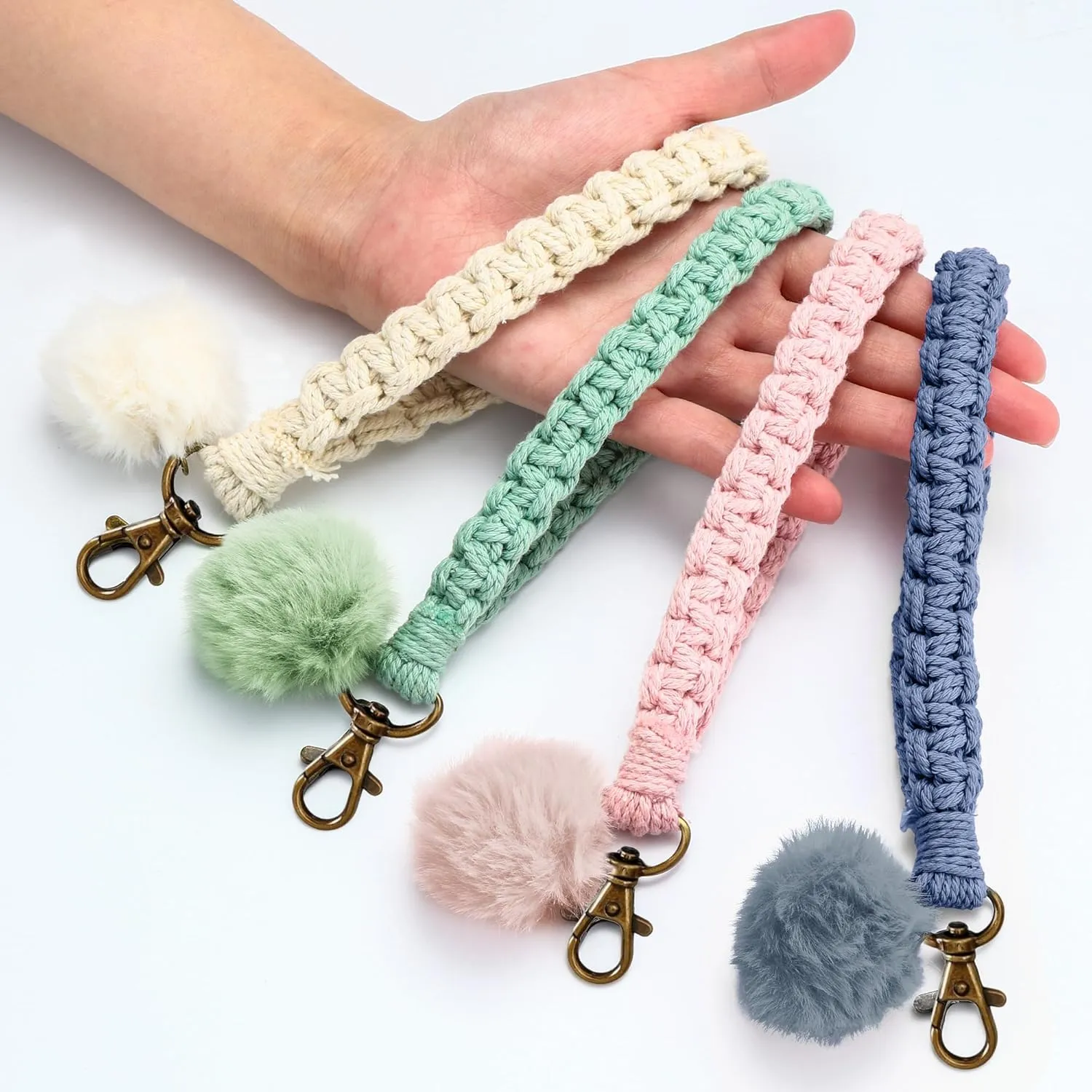 Keychain Wristlet, Woven Handmade Wrist Lanyard for Keys, Wrist Key Chains with 2 Keyrings for Women Car Keys ID Badges Card Wallet Phone, Blue