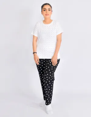 Ladies Snowy Appealing With Printed Black Loungewear