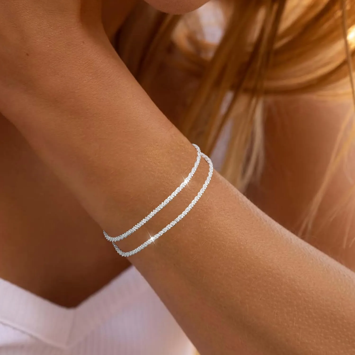 Layered Bracelets for Women,Dainty 14K Gold Plated Bracelets Stack,Link Chain Bracelet Stackable Non Tarnish Jewelry Gifts for Women