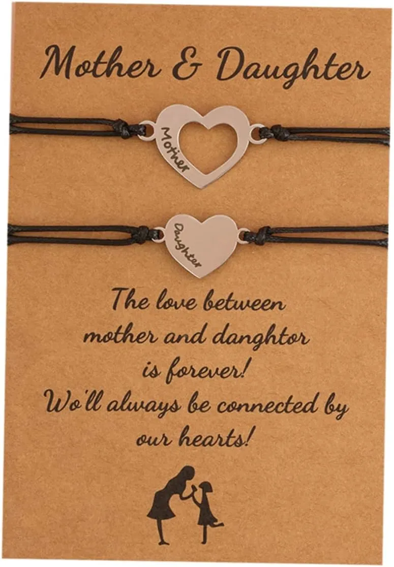LIFKOME Mother's Day Delicate Bracelet Adjustable Knitted Wristband with Heart Shape Elegant Present for Mom