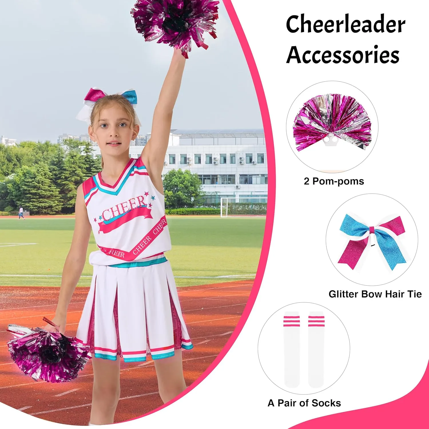 LOLANTA Girls Cheerleader Costumes, Kids Halloween Costume Glitter Cheerleading Uniform Dress Up Outfit Christmas Gifts 5-13Y