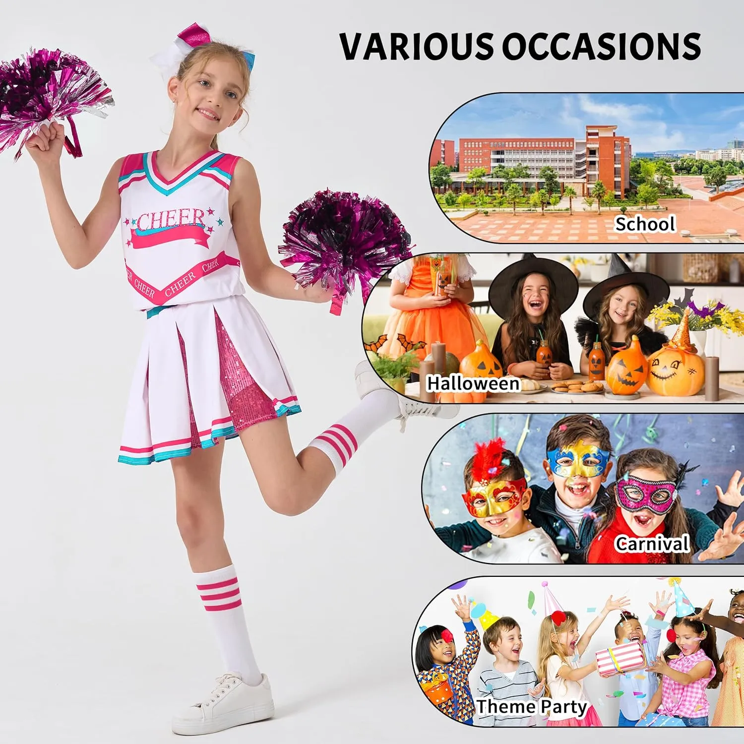 LOLANTA Girls Cheerleader Costumes, Kids Halloween Costume Glitter Cheerleading Uniform Dress Up Outfit Christmas Gifts 5-13Y
