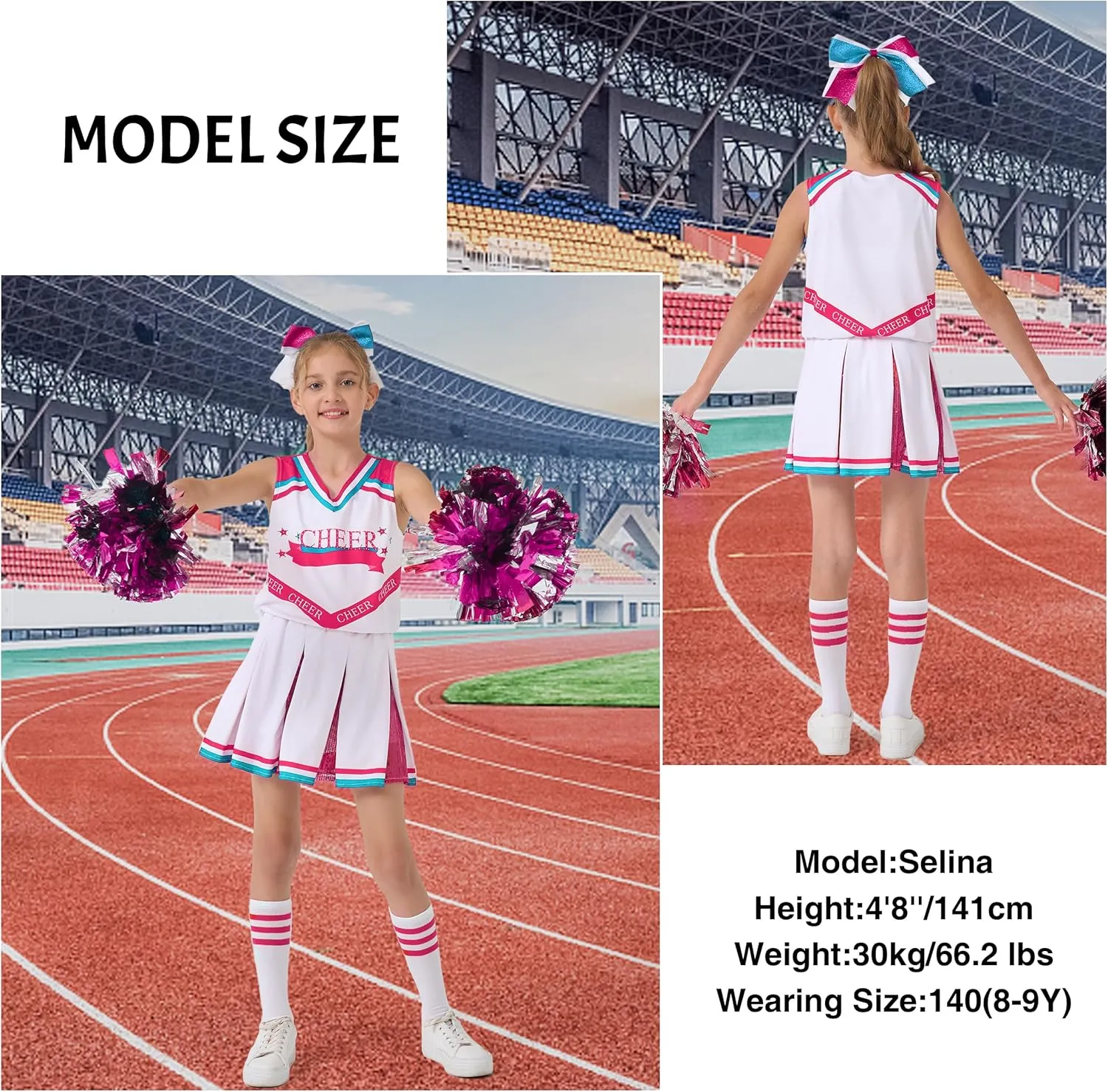 LOLANTA Girls Cheerleader Costumes, Kids Halloween Costume Glitter Cheerleading Uniform Dress Up Outfit Christmas Gifts 5-13Y