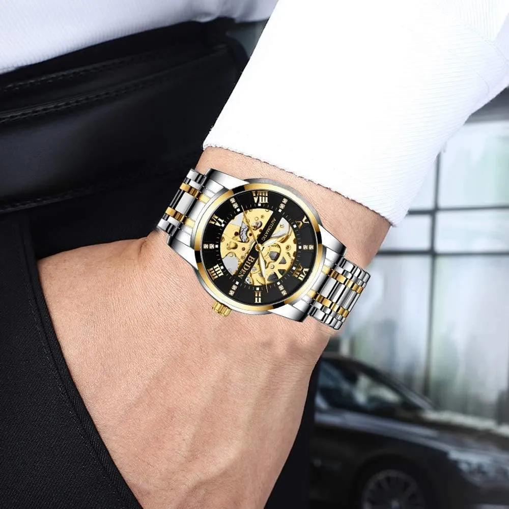 Luxury Automatic Machinery Skeleton Mens Watches Fashion Business Gold Watch Men Sport Waterproof Watch
