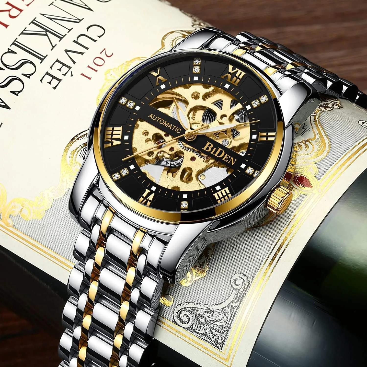 Luxury Automatic Machinery Skeleton Mens Watches Fashion Business Gold Watch Men Sport Waterproof Watch